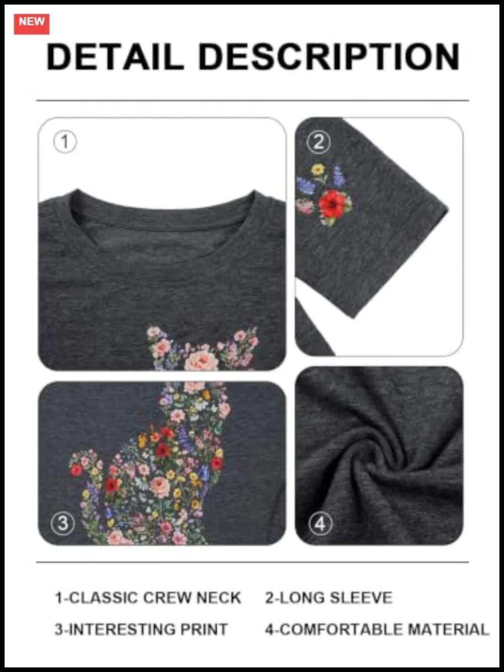 Cute Cat Graphic Long Sleeve Tee for Women, Casual Crewneck Pullover, Soft